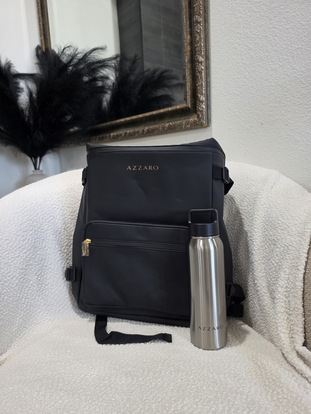 Azzaro Black Men's Backpack and Stainless steel Water Bottle